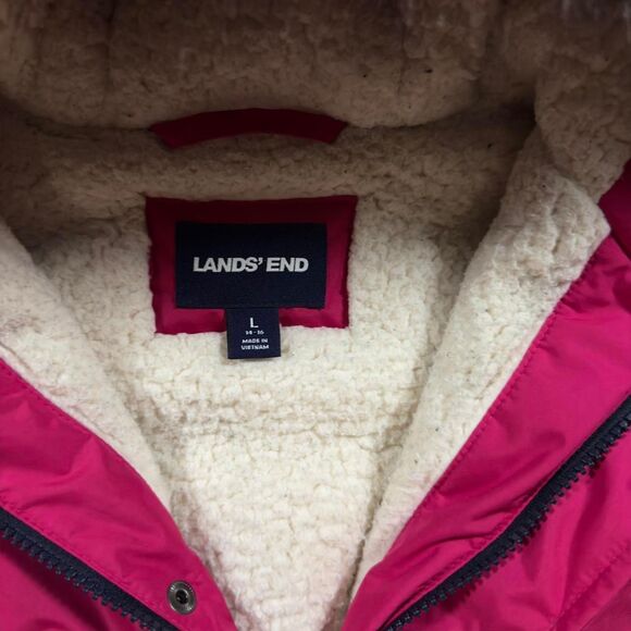 Lands’ End Heavy Winter Parka Women L Pink Faux Fur Hood Sherpa Lined Jacket - Picture 4 of 6